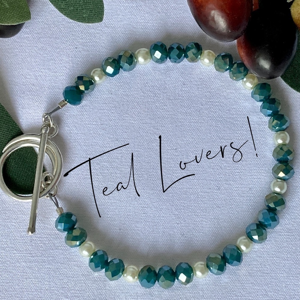 STERLING silver & glass bead bracelet 8โ